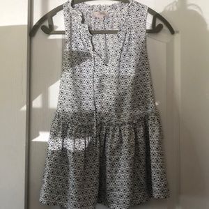 LOFT White Floral Black and White Tunic Blouse